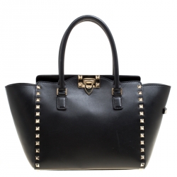 Pre Owned Valentino Black Leather Rockstud Top Handle Bag