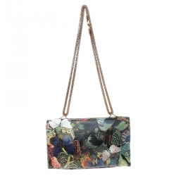Pre Owned Valentino Multicolor Canvas and Leather Butterfly Mixed Media Shoulder Bag