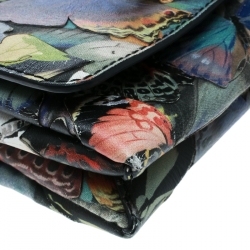 Pre Owned Valentino Multicolor Canvas and Leather Butterfly Mixed Media Shoulder Bag