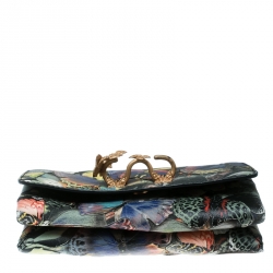 Pre Owned Valentino Multicolor Canvas and Leather Butterfly Mixed Media Shoulder Bag