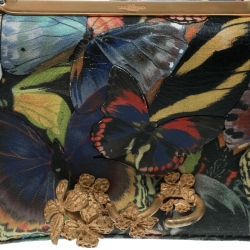 Pre Owned Valentino Multicolor Canvas and Leather Butterfly Mixed Media Shoulder Bag