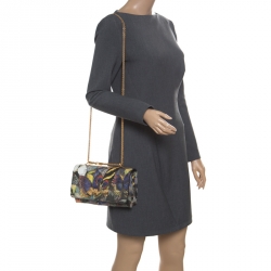 Pre Owned Valentino Multicolor Canvas and Leather Butterfly Mixed Media Shoulder Bag