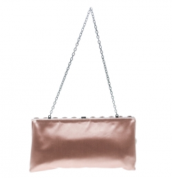 Pre Owned Valentino Beige Satin Crystal and Pearl Embellished Frame Clutch