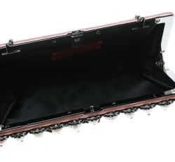 Pre Owned Valentino Beige Satin Crystal and Pearl Embellished Frame Clutch