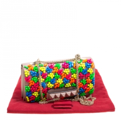 Pre Owned Valentino Beige Leather Jewel Embellished Va Va Voom Shoulder Bag