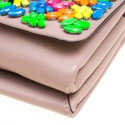 Pre Owned Valentino Beige Leather Jewel Embellished Va Va Voom Shoulder Bag