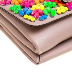 Pre Owned Valentino Beige Leather Jewel Embellished Va Va Voom Shoulder Bag