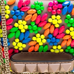 Pre Owned Valentino Beige Leather Jewel Embellished Va Va Voom Shoulder Bag