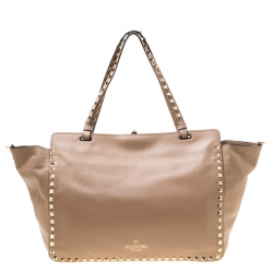 Pre Owned Valentino Beige Leather Medium Studded Rockstud Tote