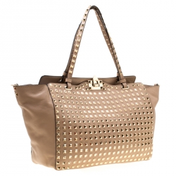 Pre Owned Valentino Beige Leather Medium Studded Rockstud Tote