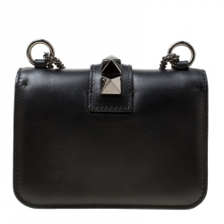 Pre Owned Valentino Black Leather Small Rockstud Glam Lock Shoulder Bag