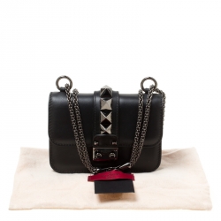 Pre Owned Valentino Black Leather Small Rockstud Glam Lock Shoulder Bag