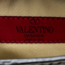 Pre Owned Valentino Black/Beige Python Print Raffia and Patent Leather Aphrodite Bow Bag