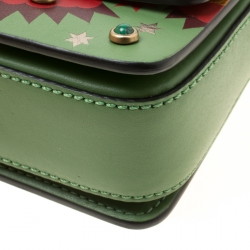 Pre Owned Valentino Green/Multicolor Print Leather Micro B Rockstud Shoulder Bag