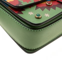Pre Owned Valentino Green/Multicolor Print Leather Micro B Rockstud Shoulder Bag
