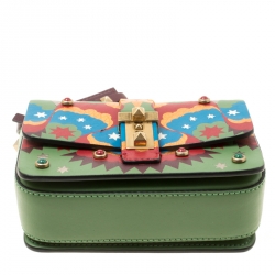 Pre Owned Valentino Green/Multicolor Print Leather Micro B Rockstud Shoulder Bag