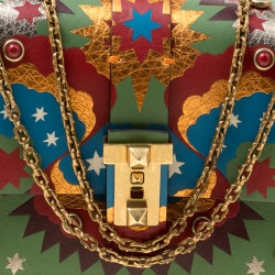 Pre Owned Valentino Green/Multicolor Print Leather Micro B Rockstud Shoulder Bag