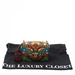 Pre Owned Valentino Green/Multicolor Print Leather Micro B Rockstud Shoulder Bag
