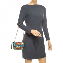 Pre Owned Valentino Green/Multicolor Print Leather Micro B Rockstud Shoulder Bag