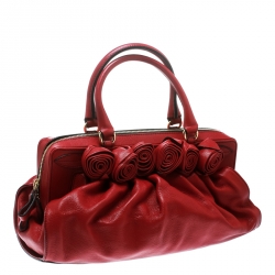 Pre Owned Valentino Red Leather Lacca Fleur Frame Satchel