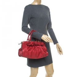 Pre Owned Valentino Red Leather Lacca Fleur Frame Satchel
