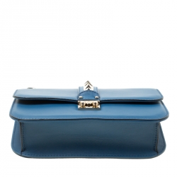 Pre Owned Valentino Blue Leather Rockstud Medium Glam Lock Flap Bag