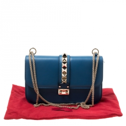 Pre Owned Valentino Blue Leather Rockstud Medium Glam Lock Flap Bag