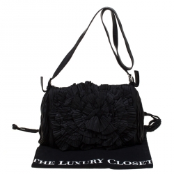 Pre Owned Valentino Black Pleated leather Petale Crossbody Bag