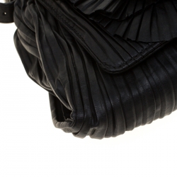 Pre Owned Valentino Black Pleated leather Petale Crossbody Bag