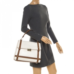 Pre Owned Valentino White/Brown Leather Satchel