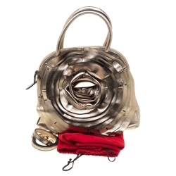 Pre Owned Valentino Metallic Patent Leather Petale Rose Top Handle Bag