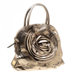 Pre Owned Valentino Metallic Patent Leather Petale Rose Top Handle Bag