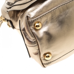 Pre Owned Valentino Metallic Patent Leather Petale Rose Top Handle Bag