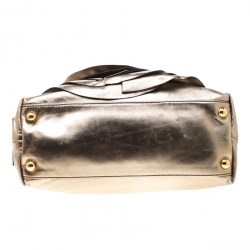 Pre Owned Valentino Metallic Patent Leather Petale Rose Top Handle Bag