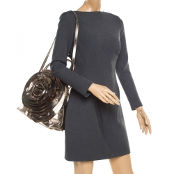 Pre Owned Valentino Metallic Patent Leather Petale Rose Top Handle Bag