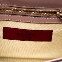 Pre Owned Valentıno Nude Leather Small Rockstud Glam Lock Shoulder Bag