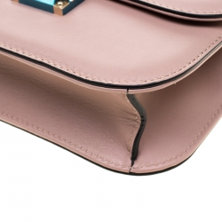 Pre Owned Valentıno Nude Leather Small Rockstud Glam Lock Shoulder Bag