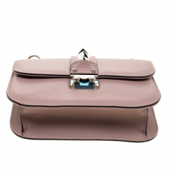 Pre Owned Valentıno Nude Leather Small Rockstud Glam Lock Shoulder Bag