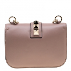 Pre Owned Valentıno Nude Leather Small Rockstud Glam Lock Shoulder Bag