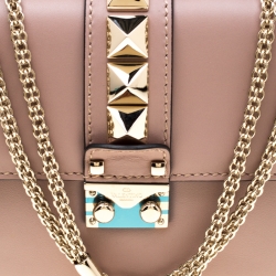 Pre Owned Valentıno Nude Leather Small Rockstud Glam Lock Shoulder Bag