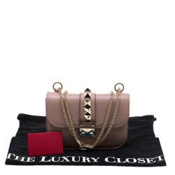 Pre Owned Valentıno Nude Leather Small Rockstud Glam Lock Shoulder Bag