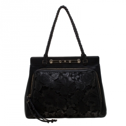 Valentino Black Leather and Lace Demetra Tote