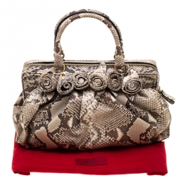 Pre Owned Valentino Beige Python Lacca Fleur Frame Satchel Bag