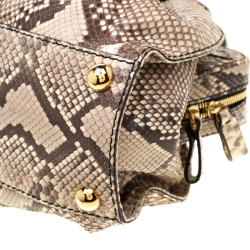 Pre Owned Valentino Beige Python Lacca Fleur Frame Satchel Bag