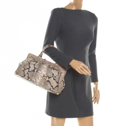 Pre Owned Valentino Beige Python Lacca Fleur Frame Satchel Bag