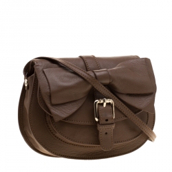 Pre Owned Red Valentino Brown Leather Bow Flap Crossbody Bag