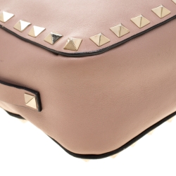 Pre Owned Valentino Dark Beige Leather Rockstud Camera Crossbody Bag