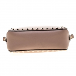 Pre Owned Valentino Dark Beige Leather Rockstud Camera Crossbody Bag