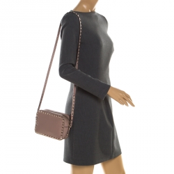 Pre Owned Valentino Dark Beige Leather Rockstud Camera Crossbody Bag