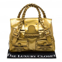 Pre Owned Valentino Metallic Yellow Patent Leather Histoire Satchel